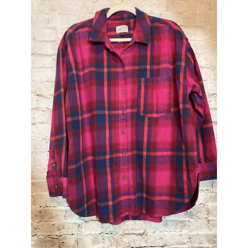 Universal Thread Shirt XL Pink Purple Plaid Flannel Oversized Button Up Shacket